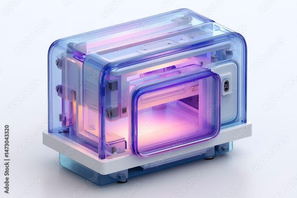 Fototapeta premium Transparent 3D Printer Machine Futuristic Technology Device Modern 3D Printing Innovative D