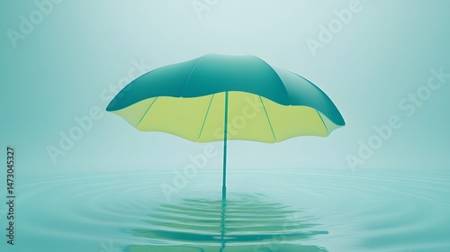 Wallpaper Mural Serene Teal and Yellow Beach Umbrella in Calm Water Torontodigital.ca
