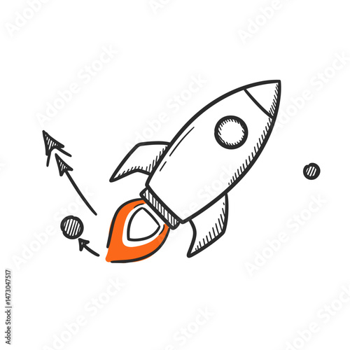 Rocket Launching with Arrow Symbols, Sketch Style Illustration. Anomaly Detection concept, rapid identification, system monitoring, breakthrough. For websites, presentations, reports, apps