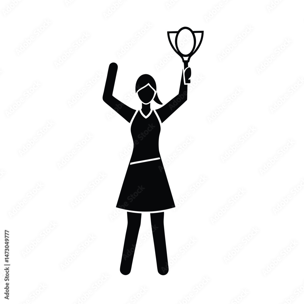 Silhouette of a woman celebrating victory and holding a trophy depicting success and achievement on a white background Silhouette of a woman celebrating victory and holding a trophy depicting success and achievement on a white background