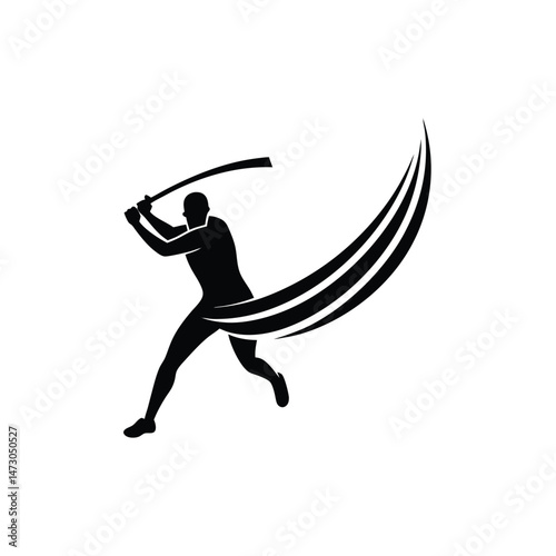 Dynamic silhouette of a baseball player swinging bat depicting motion and athleticism isolated on white