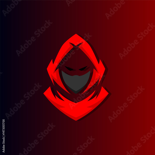 Red Hooded Figure with Dark Mask and Sharp Edges