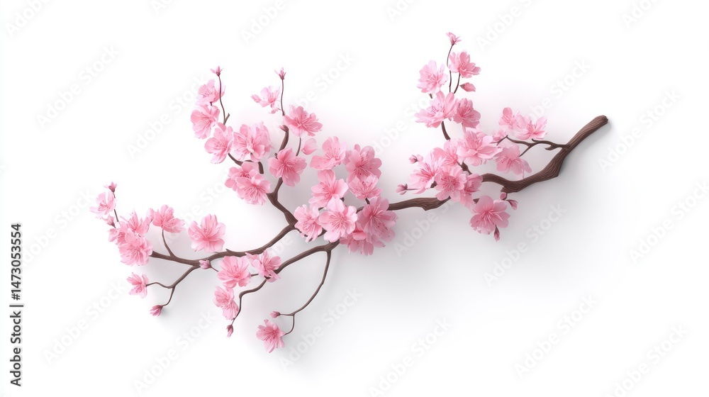 Fototapeta premium Delicate Pink Blossoms on a Branch Spring Floral Design Natures Beauty Botanical Illustrati