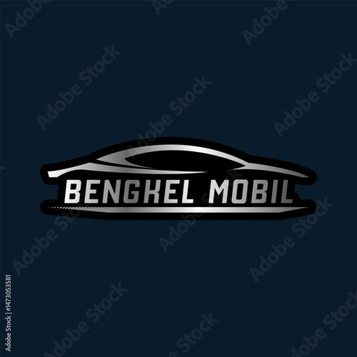 Sleek Car Silhouette with Bengkel Mobil Text Logo Design