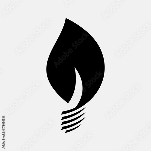 Stylized Black Flame Icon with Parallel Lines at the Base