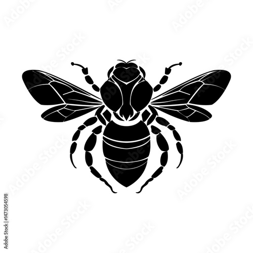 Stylized Black Silhouette of a Bee with Detailed Wing Veins