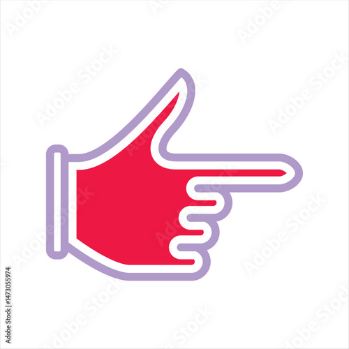 Stylized Hand Pointing Right with Purple Outline and Red Fill