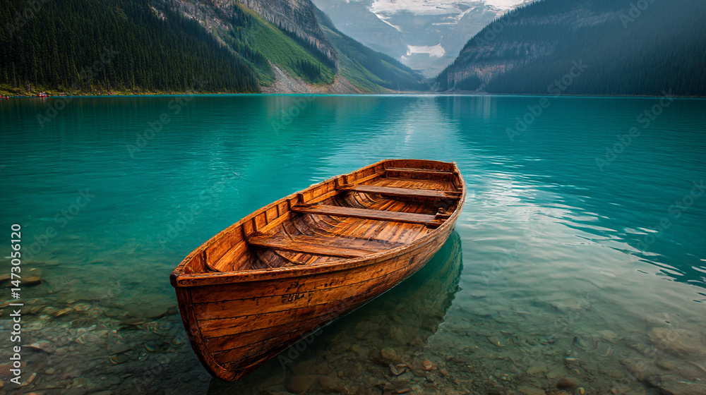 Obraz premium Lake louise alberta canada rowboat mountain landscape nature photography travel destination scenic view