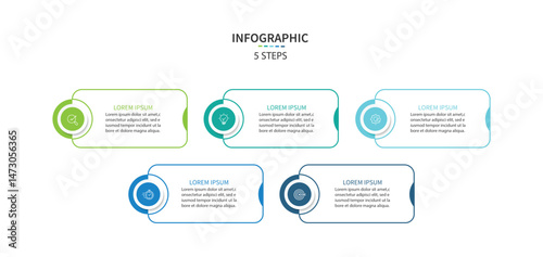 Infographic labels with icons and 5 options or steps. Suitable for process diagrams, presentations, workflow layouts, banners, flow charts, and infographics.