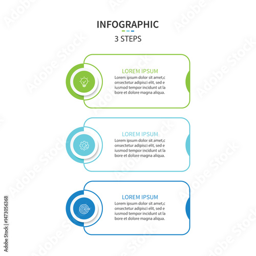 Infographic labels with icons and 3 options or steps. Suitable for process diagrams, presentations, workflow layouts, banners, flow charts, and infographics.