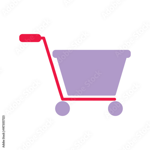 Stylized Shopping Cart Icon with Red Handle and Purple Basket