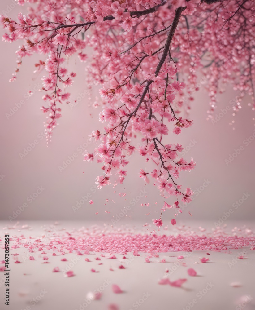 Obraz premium Mesmerizing pink sakura petal cascade against soft backdrop, japanese, photography, bloom