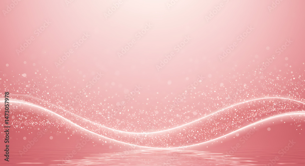 Pink background with luminous waves and glittering particles create a mesmerizing, dreamy aesthetic, gently reflecting on a watery surface. Pink background with luminous waves and glittering particles create a mesmerizing, dreamy aesthetic, gently reflecting on a watery surface.