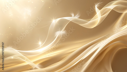 Abstract Gold Silk Waves with Subtle Light Flares, Elegant Flowing Background