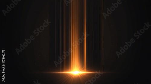 Abstract golden light rays illuminating the darkness background