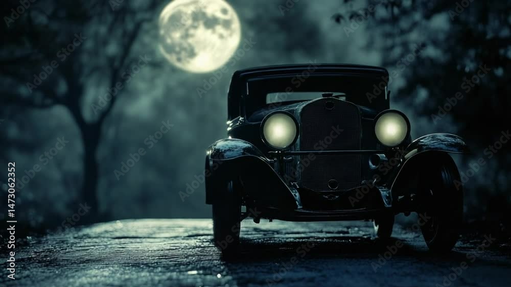 Vintage Car Under Moonlight: A Nighttime Journey