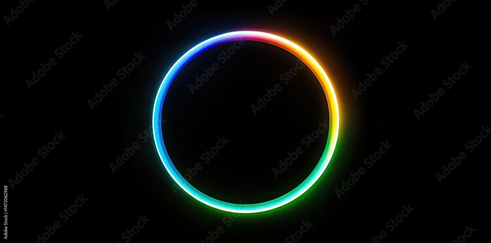 Obraz premium A vibrant. glowing circular neon light in a spectrum of colors against a dark background. creating a modern and artistic ambiance ideal for interior design or digital art