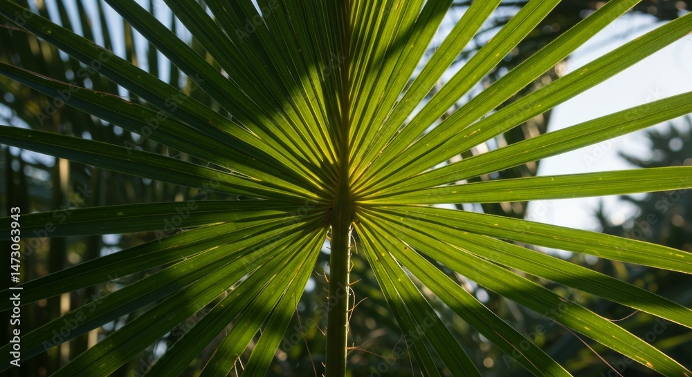 Obraz premium Close Up of Vibrant Green Palm Leaf Texture