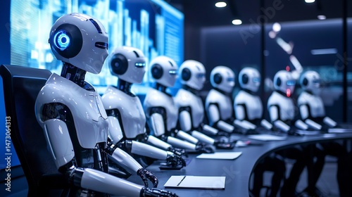 Wallpaper Mural A futuristic business meeting where ai avatars represent remote international teams – high-quality AI image Torontodigital.ca