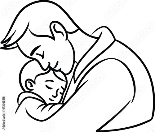 Father tenderly embracing his child a touching black and white illustration of parental love and comfort