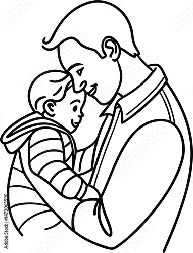 Father embracing his young child a touching illustration of love affection and parental bonding in simple outline form