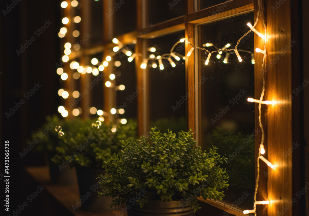 Obraz premium Lights glowing on a window.