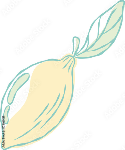 A whole lemon doodle in pastel color -green and yellow