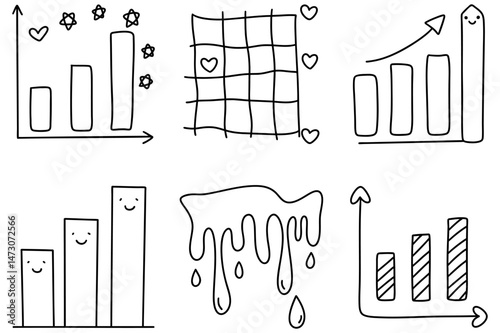 Minimal bar chart shapes with playful elements create cheerful visual representation of data trends and insights
