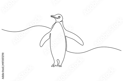 Continuous one line drawing of Penguin. Single line drawing illustration of Cute bird penguin. World Penguin Day concept vector art. Doodle line illustration.