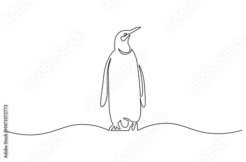 Continuous one line drawing of Penguin. Single line drawing illustration of Cute bird penguin. World Penguin Day concept vector art. Doodle line illustration.