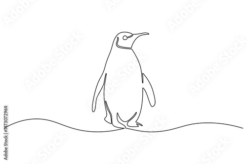 Continuous one line drawing of Penguin. Single line drawing illustration of Cute bird penguin. World Penguin Day concept vector art. Doodle line illustration.