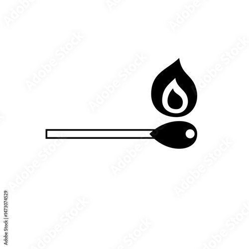 Matchstick igniting flame in simple black and white design on a clean background