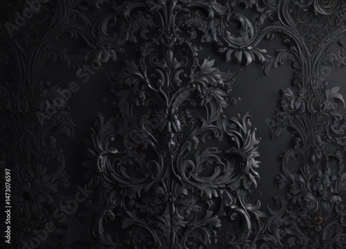 Elegant dark gothic damask, intricate scrollwork, dark, victorian