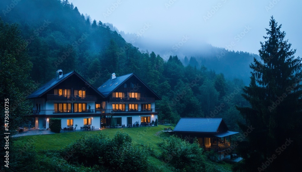 Fototapeta premium Mountain chalet at dusk