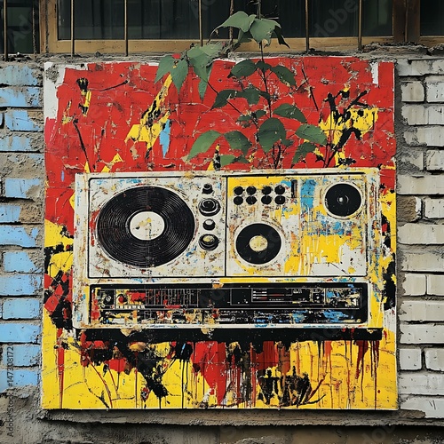 A street art representation of a well-known music album cover.