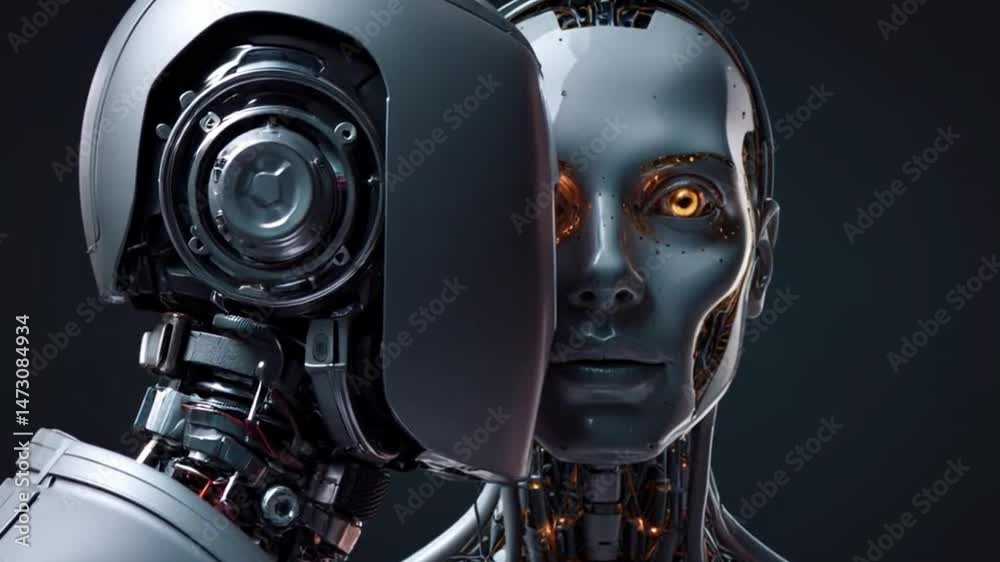 Futuristic androids face-to-face Futuristic androids face-to-face
