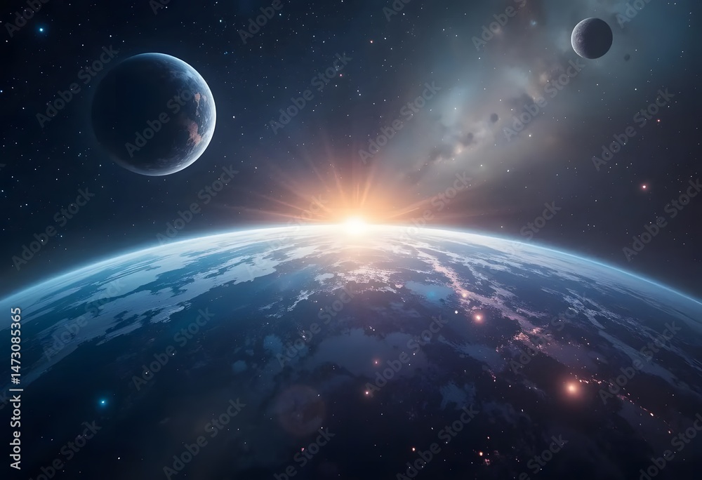 Obraz premium Cosmic Deep Space Gradient with Glowing Orbs