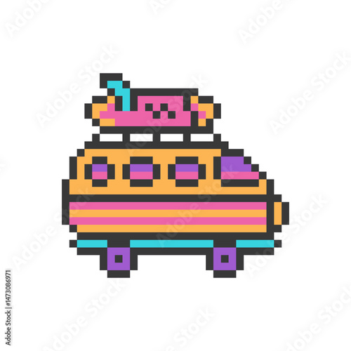 car with surfboard pixel art