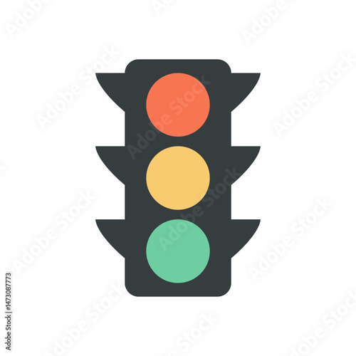 Urban Traffic Signal Graphic Featuring Red Yellow and Green Lights with Distinctive Shade Covers and Bold Design
