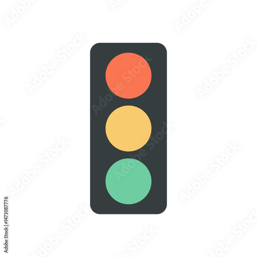 Simple Vector Traffic Signal Icon in Minimalist Style with Rounded Lights in Soft Retro Color Palette