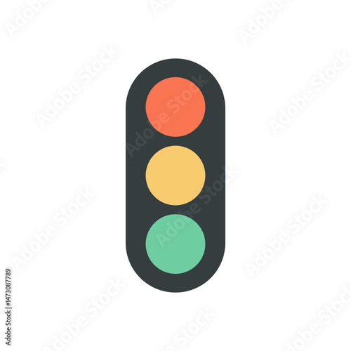 Flat Traffic Signal Illustration Featuring Smooth Rounded Top Design with Standard Traffic Colors for Navigation Graphics