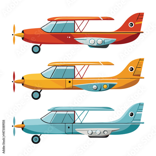 Six classic glider transport isolated on white background