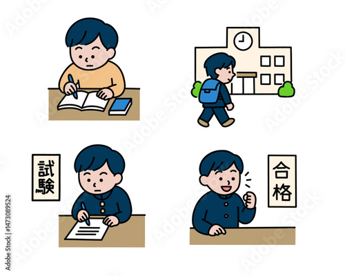 受験勉強から合格までの流れセット 男子学生