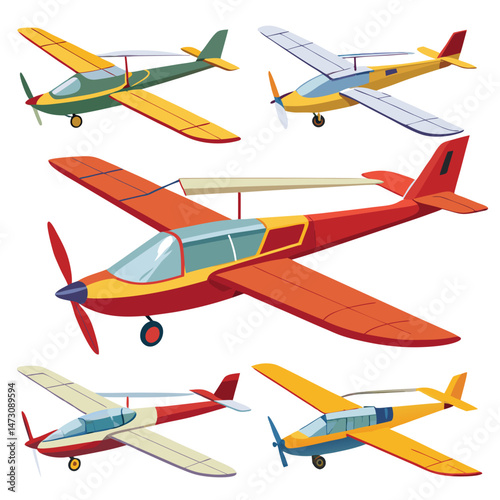 Six classic glider transport isolated on white background