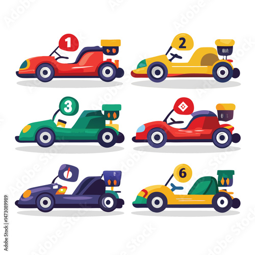 Six classic go kart transport isolated on white background