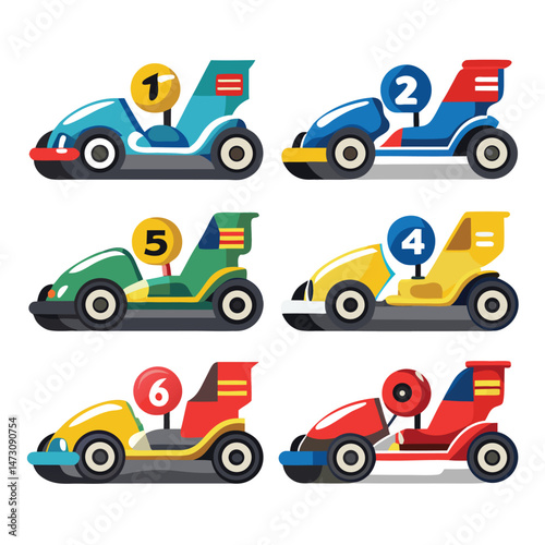 Six classic go kart transport isolated on white background