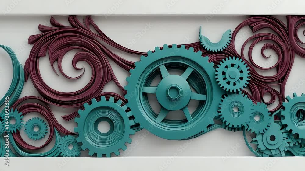 Abstract artwork with gears and swirls.