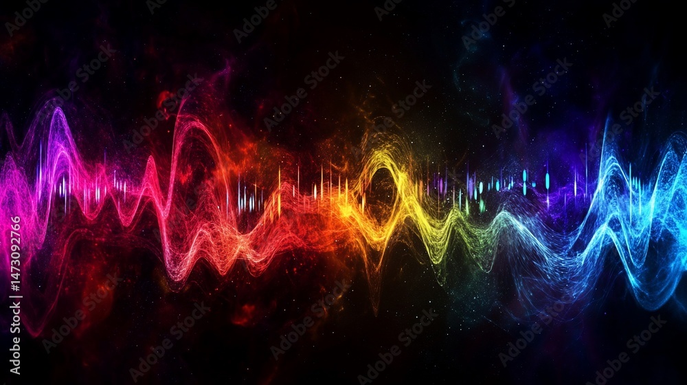 Energetic Audio Spectrum Visualization with Vibrant Colors on Dark Background Energetic Audio Spectrum Visualization with Vibrant Colors on Dark Background