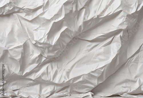 Deep creases and wrinkles texture a crumpled white poster , design element, surface texture