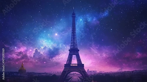 Ethereal Paris: Eiffel Tower Under a Starry Sky